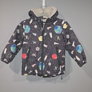 Mini Boden Sherpa Lined Jacket Coat 5 - 6 Y Hooded Outer Space Astronaut EUC A